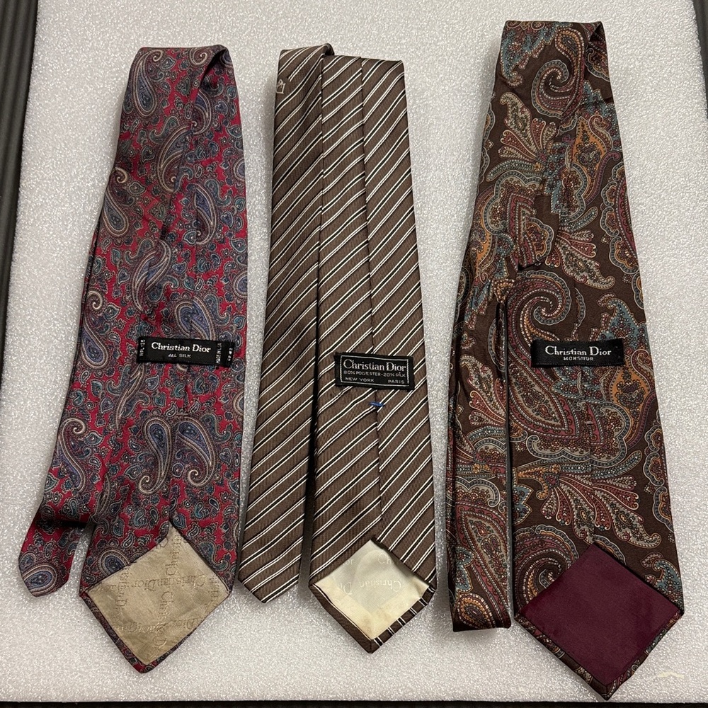 Dior Men's Paisley and Striped Tie Collection - Red, Brown, Gray